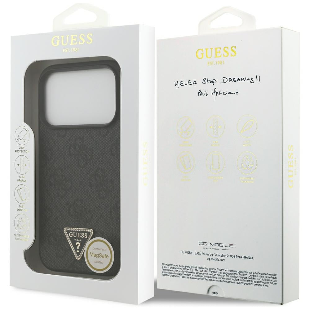 MagSafe Case for Apple iPhone 18 Pro / 17 Pro, Guess, 4G Triangle Strass, Black