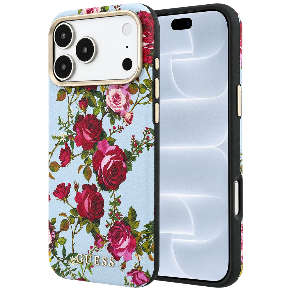 Θήκη MagSafe για Apple iPhone 18 Pro / 17 Pro, Guess, Blossom Roses Print, Μπλε