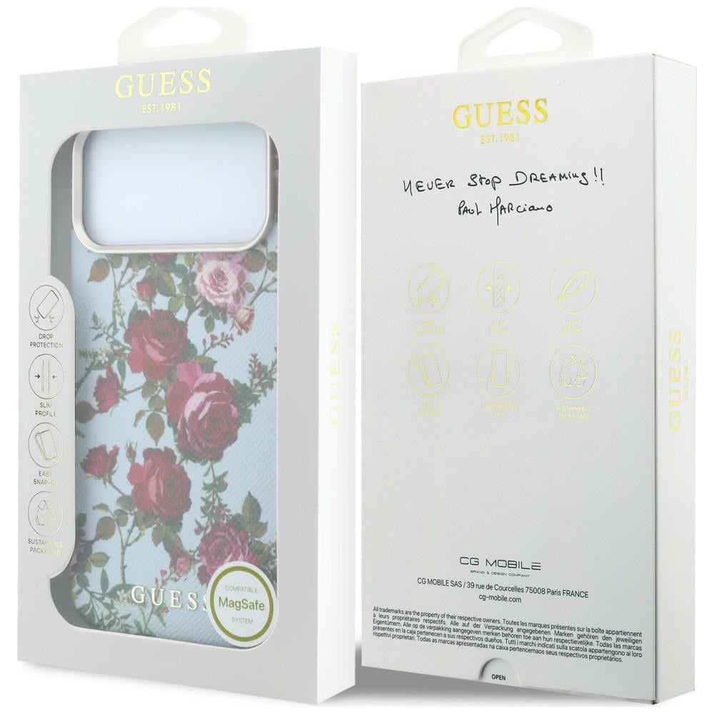 Θήκη MagSafe για Apple iPhone 18 Pro / 17 Pro, Guess, Blossom Roses Print, Μπλε