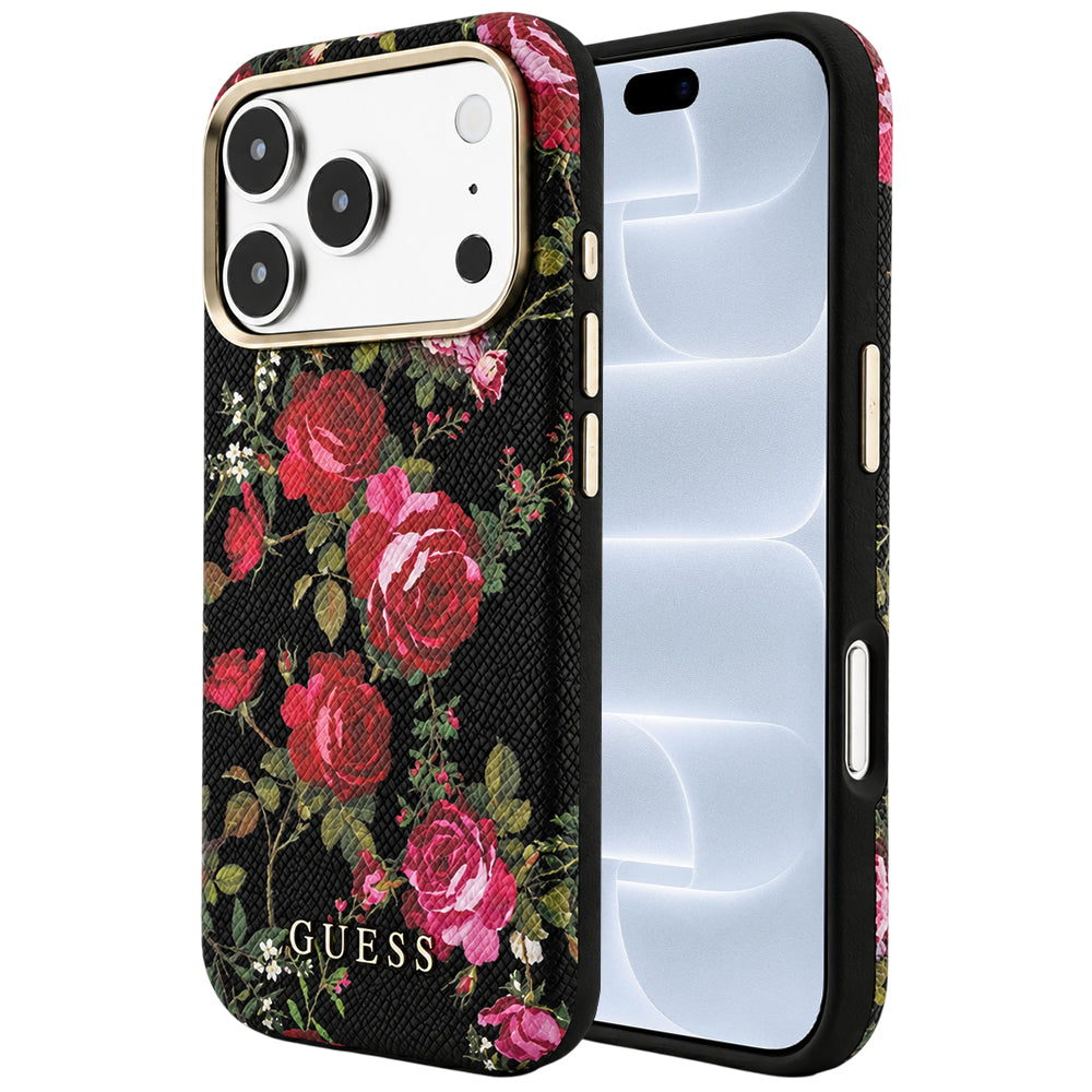 Θήκη MagSafe για Apple iPhone 18 Pro / 17 Pro, Guess, Blossom Roses Print, Μαύρη