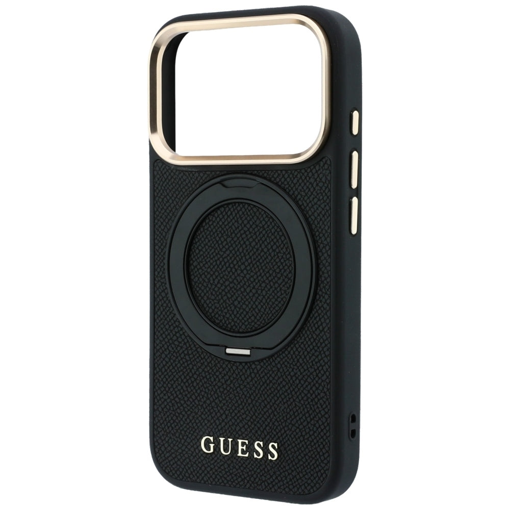 Θήκη MagSafe για Apple iPhone 18 Pro / 17 Pro, Guess, Grained Ring Stand 360 Classic, Μαύρη
