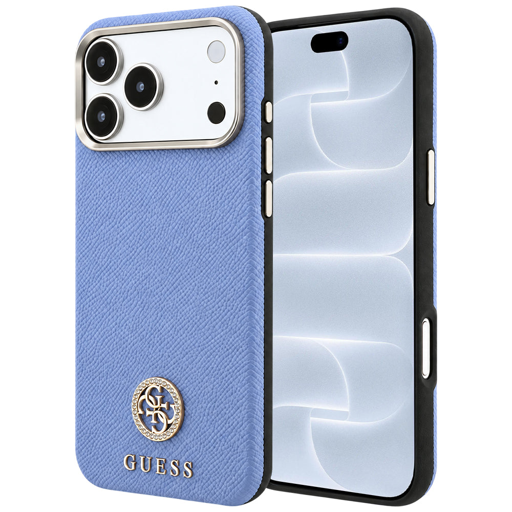 MagSafe Case for Apple iPhone 18 Pro / 17 Pro, Guess, Grained Round Strass Logo, Blue