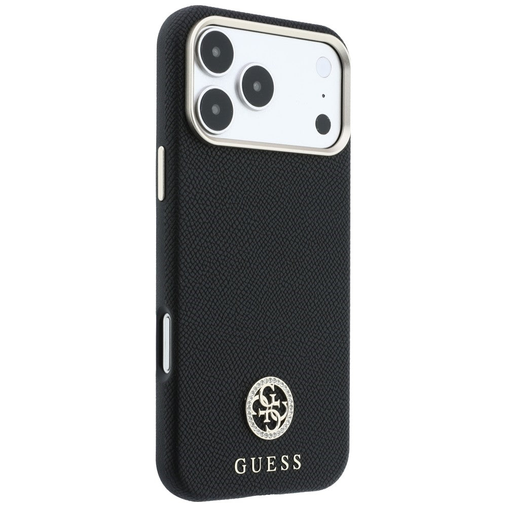 Θήκη MagSafe για Apple iPhone 18 Pro / 17 Pro, Guess, με στρογγυλό ανάγλυφο λογότυπο στρας, Μαύρη