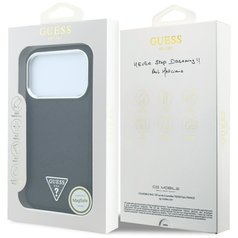 Θήκη MagSafe για Apple iPhone 18 Pro / 17 Pro, Guess, Λογότυπο Τριγώνου με Υφή, Μαύρη