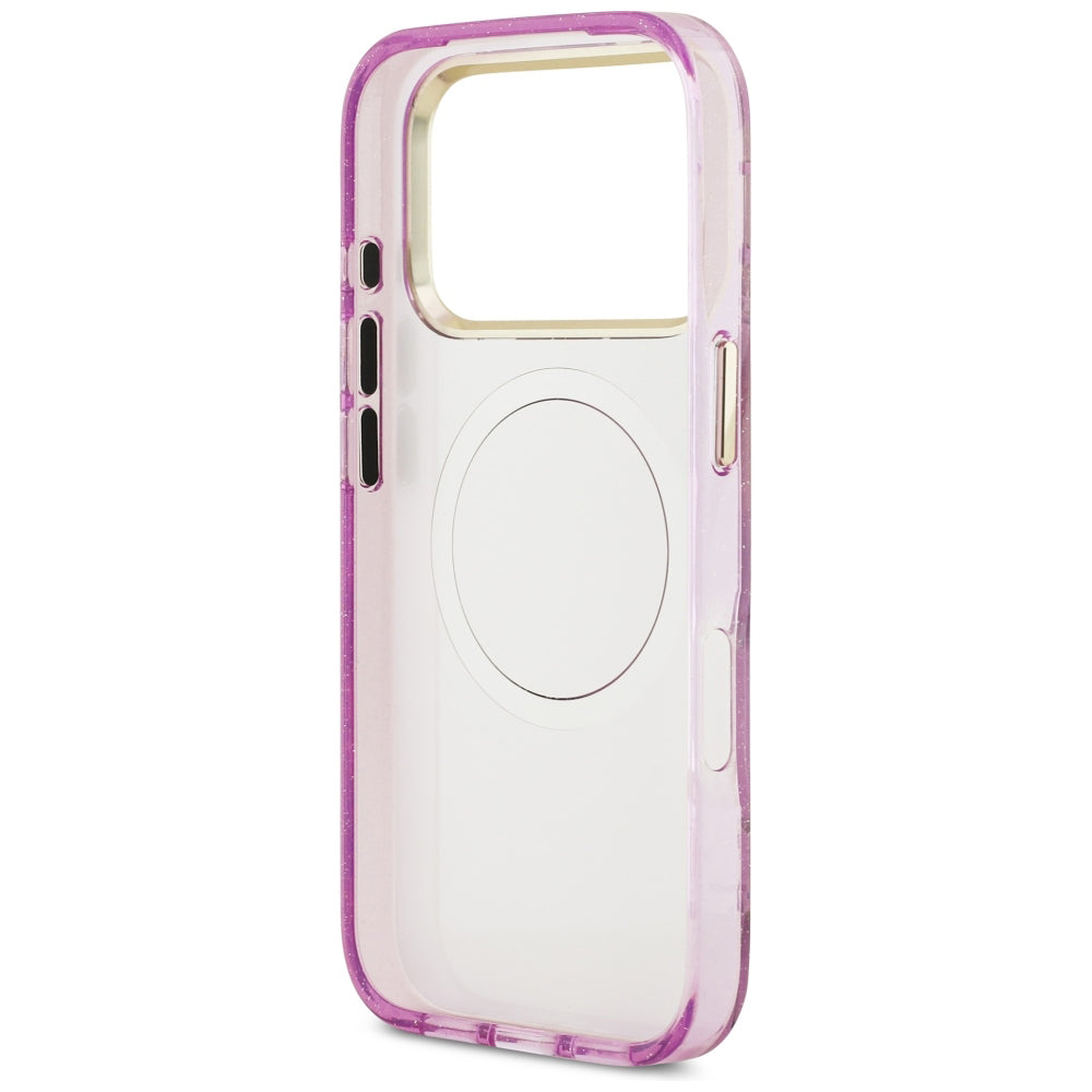 Θήκη MagSafe για Apple iPhone 18 Pro / 17 Pro, Guess, IML Metal Glitter Flowers Triangle, Μωβ