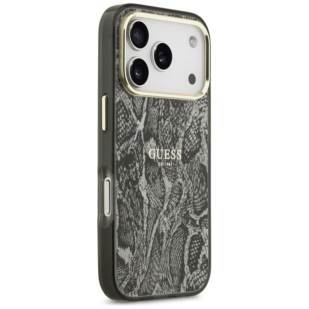 Θήκη MagSafe για Apple iPhone 18 Pro / 17 Pro, Guess, Σχέδιο Πύθωνα, Μαύρη