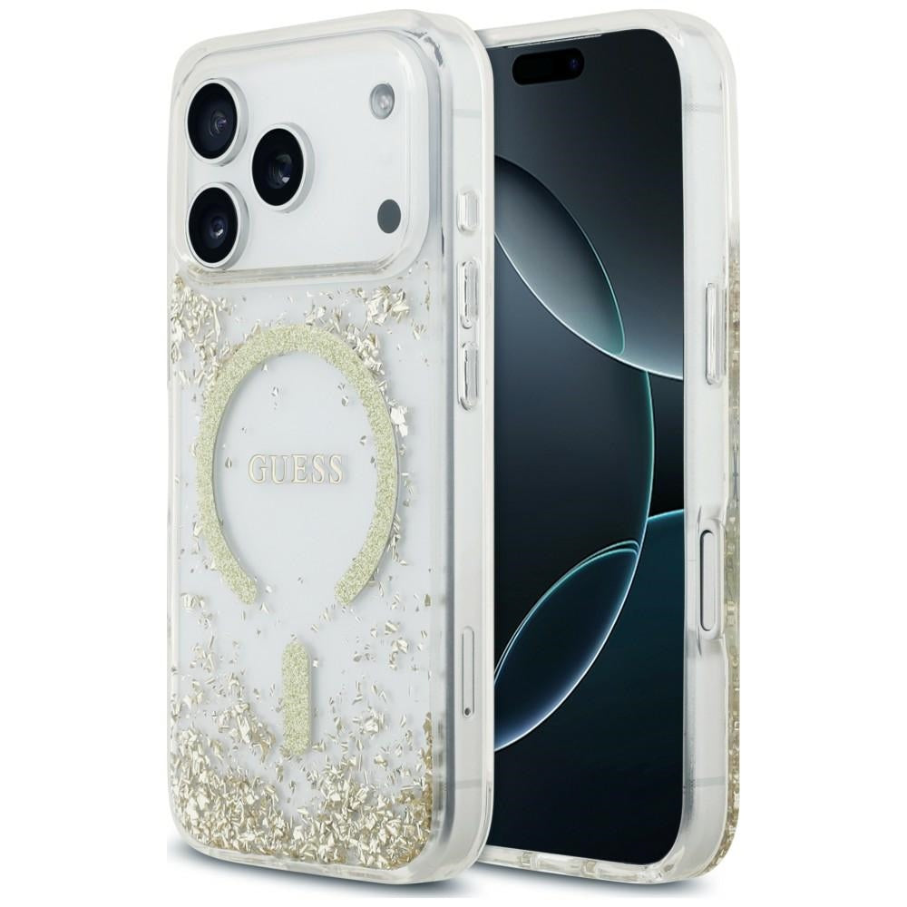 Θήκη MagSafe για Apple iPhone 18 Pro / 17 Pro, Guess, Glitter με ρητίνη στο κάτω μέρος, Χρυσή