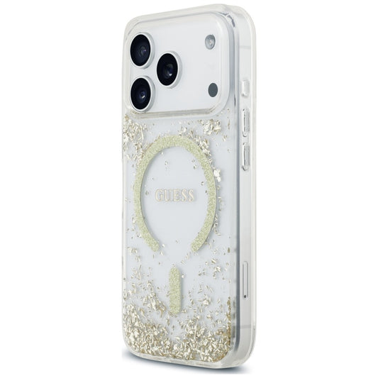 Θήκη MagSafe για Apple iPhone 18 Pro / 17 Pro, Guess, Glitter με ρητίνη στο κάτω μέρος, Χρυσή