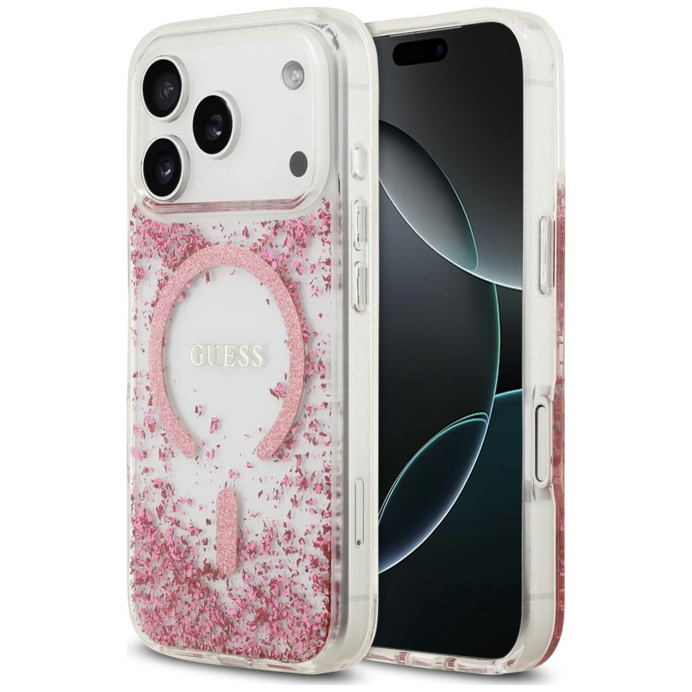 Θήκη MagSafe για Apple iPhone 18 Pro / 17 Pro, Guess, Glitter με ρητίνη στο κάτω μέρος, Ροζ