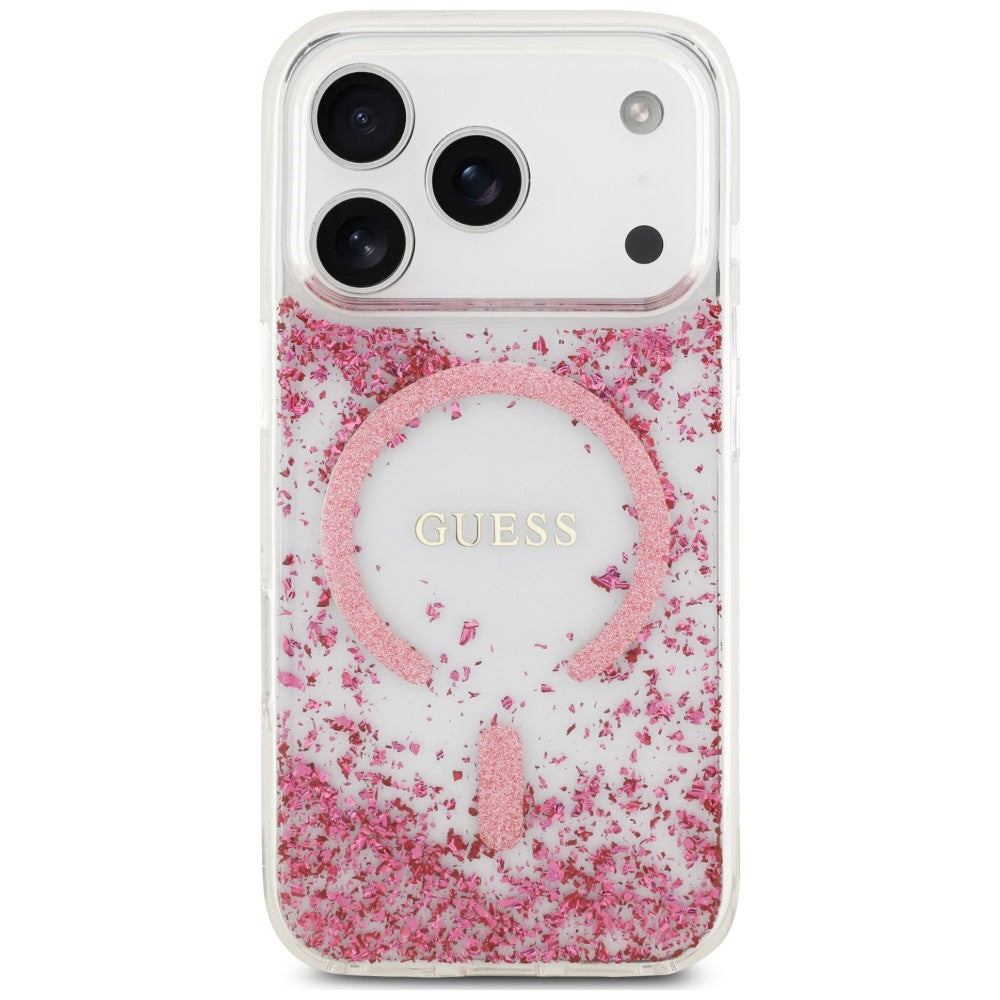 Θήκη MagSafe για Apple iPhone 18 Pro / 17 Pro, Guess, Glitter με ρητίνη στο κάτω μέρος, Ροζ