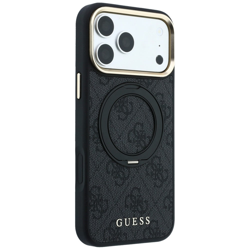 Θήκη MagSafe για Apple iPhone 18 Pro / 17 Pro, Guess, Ring Stand Classic Logo, Μαύρη