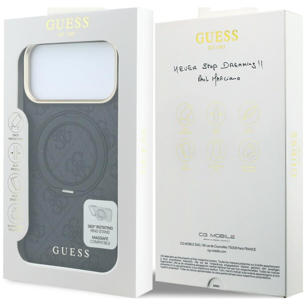 Θήκη MagSafe για Apple iPhone 18 Pro / 17 Pro, Guess, Ring Stand Classic Logo, Μαύρη