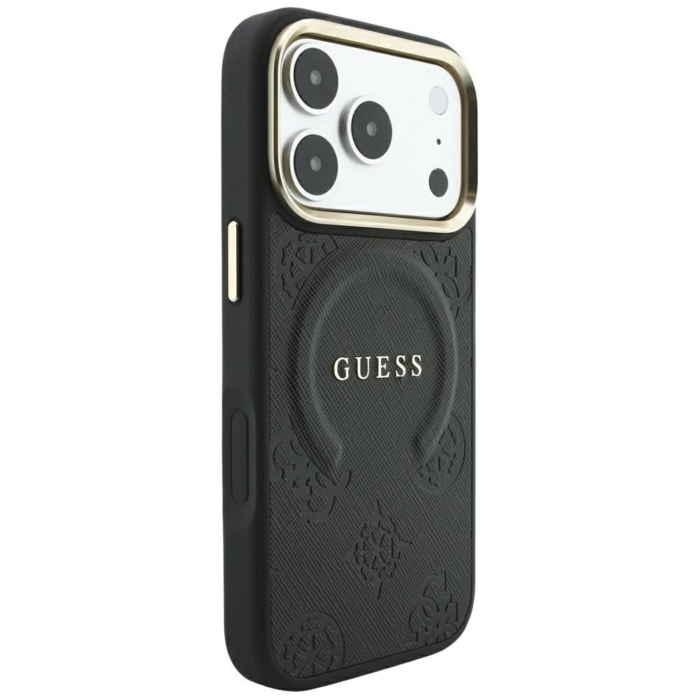Θήκη MagSafe για Apple iPhone 18 Pro / 17 Pro, Guess, Saffiano Peony Ring, Μαύρο