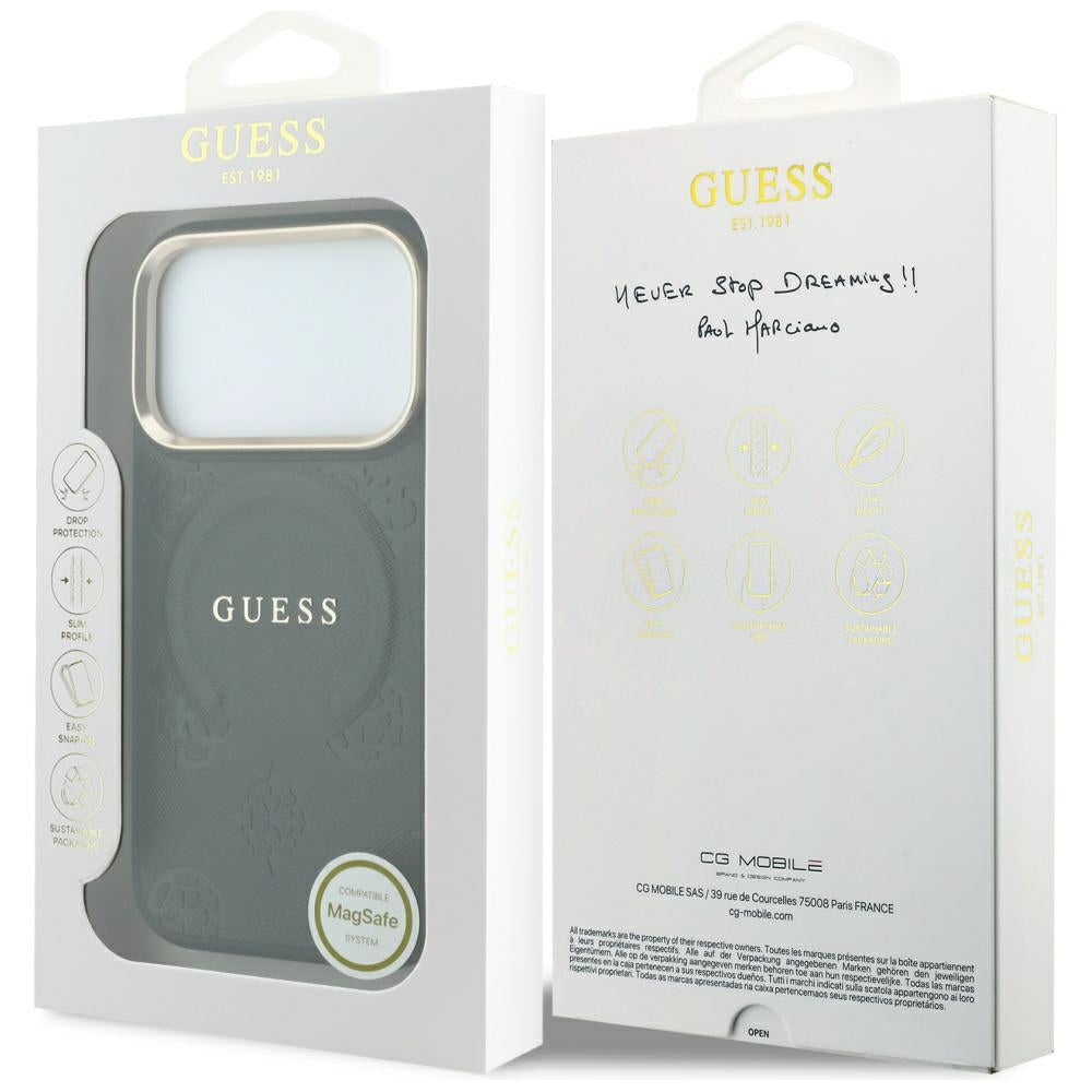 Θήκη MagSafe για Apple iPhone 18 Pro / 17 Pro, Guess, Saffiano Peony Ring, Μαύρο
