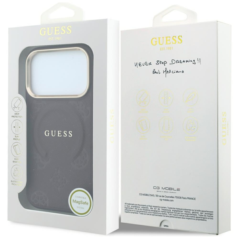 Θήκη MagSafe για Apple iPhone 18 Pro / 17 Pro, Guess, Saffiano Peony Ring, Βυσσινί