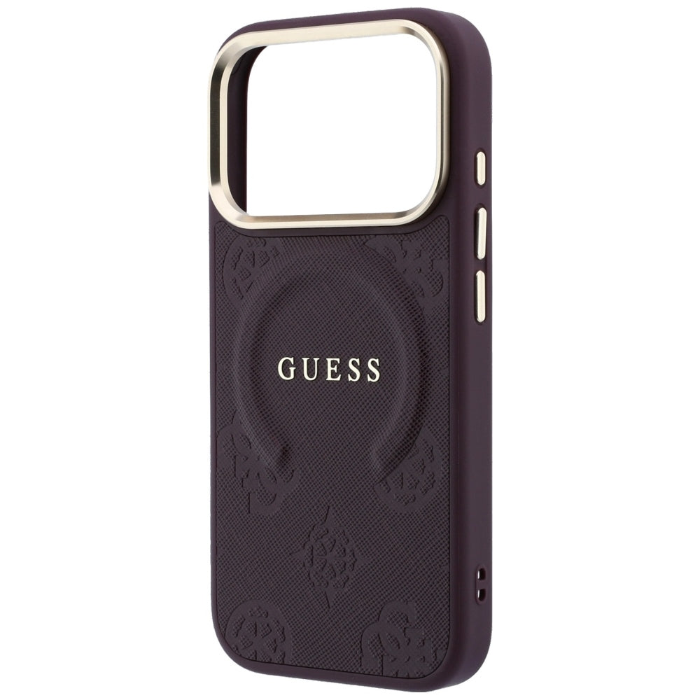 Θήκη MagSafe για Apple iPhone 18 Pro / 17 Pro, Guess, Saffiano Peony Ring, Βυσσινί