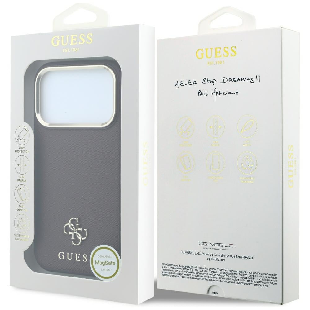 Θήκη MagSafe για Apple iPhone 18 Pro / 17 Pro, Guess, Saffiano Small 4G Classic, Βυσσινί