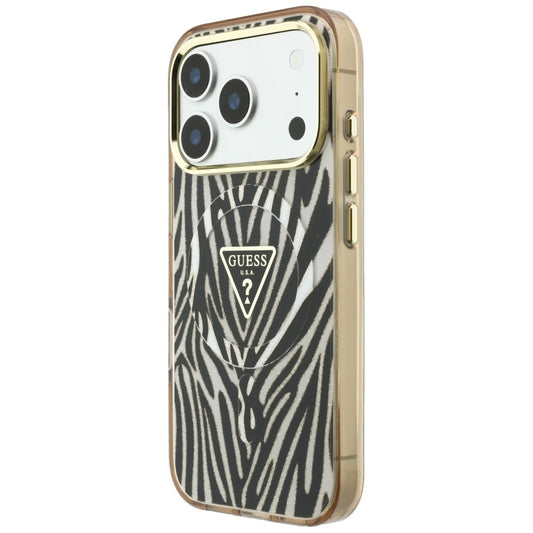 Θήκη MagSafe για Apple iPhone 18 Pro / 17 Pro, Guess, Zebra Glitter Triangle Logo, Χρυσή