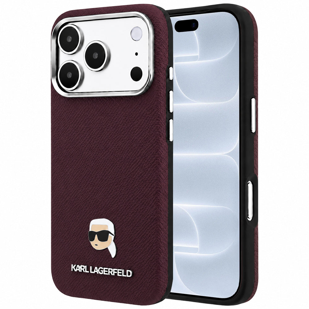 Θήκη MagSafe για Apple iPhone 18 Pro / 17 Pro, Karl Lagerfeld, Μεταλλικό Σιρίτι Karl Head's, Βυσσινί