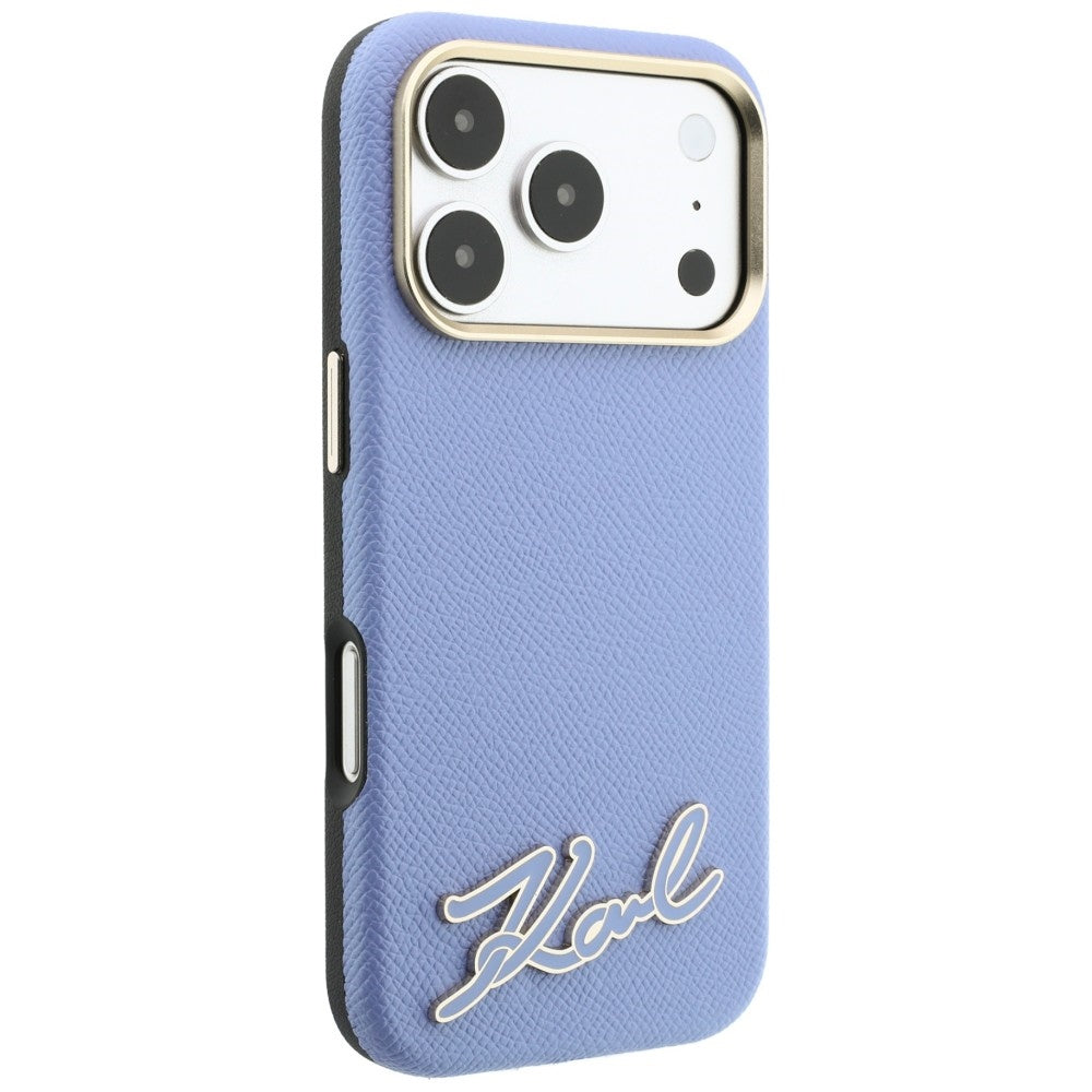MagSafe Case for Apple iPhone 18 Pro / 17 Pro, Karl Lagerfeld, Grained Resin Sign Logo, Blue