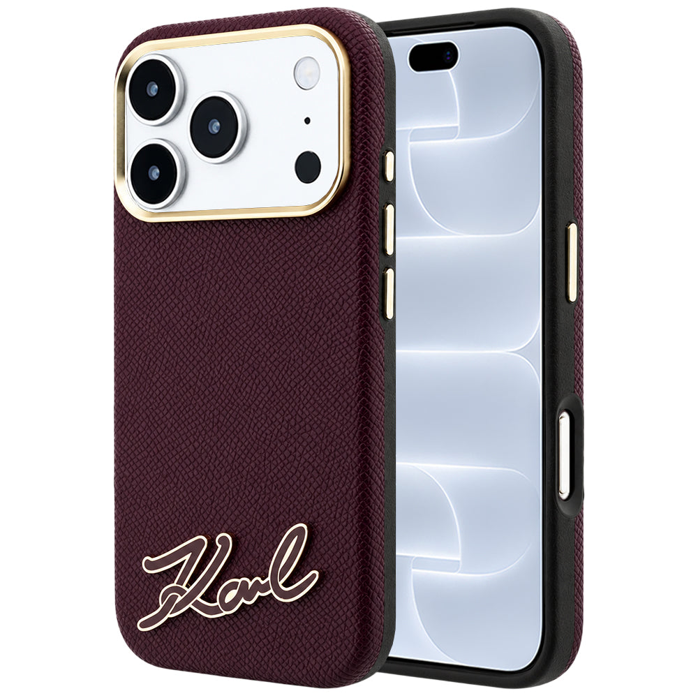 Θήκη MagSafe για Apple iPhone 18 Pro / 17 Pro, Karl Lagerfeld, Λογότυπο από Ρητίνη με Υφή, Βυσσινί