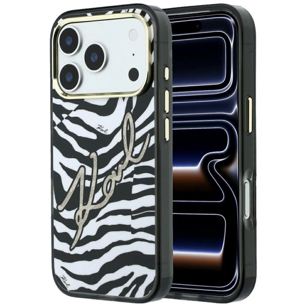 Θήκη MagSafe για Apple iPhone 18 Pro / 17 Pro, Karl Lagerfeld, HC IML Signature Zebra Glitter Gold, Μαύρο