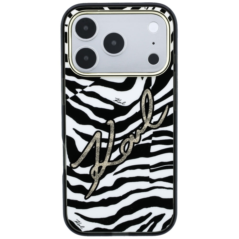 Θήκη MagSafe για Apple iPhone 18 Pro / 17 Pro, Karl Lagerfeld, HC IML Signature Zebra Glitter Gold, Μαύρο