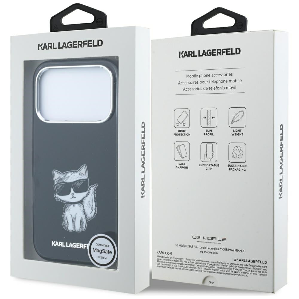 Θήκη MagSafe για Apple iPhone 18 Pro / 17 Pro, Karl Lagerfeld, IML Choupette Body Sketch Print, Μαύρο
