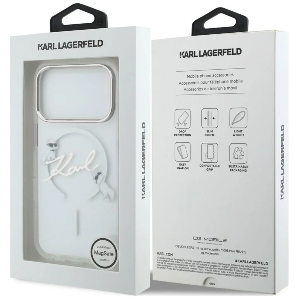 Θήκη MagSafe για Apple iPhone 18 Pro / 17 Pro, Karl Lagerfeld, IML Choupette Karl Script Logo, Διαφανής