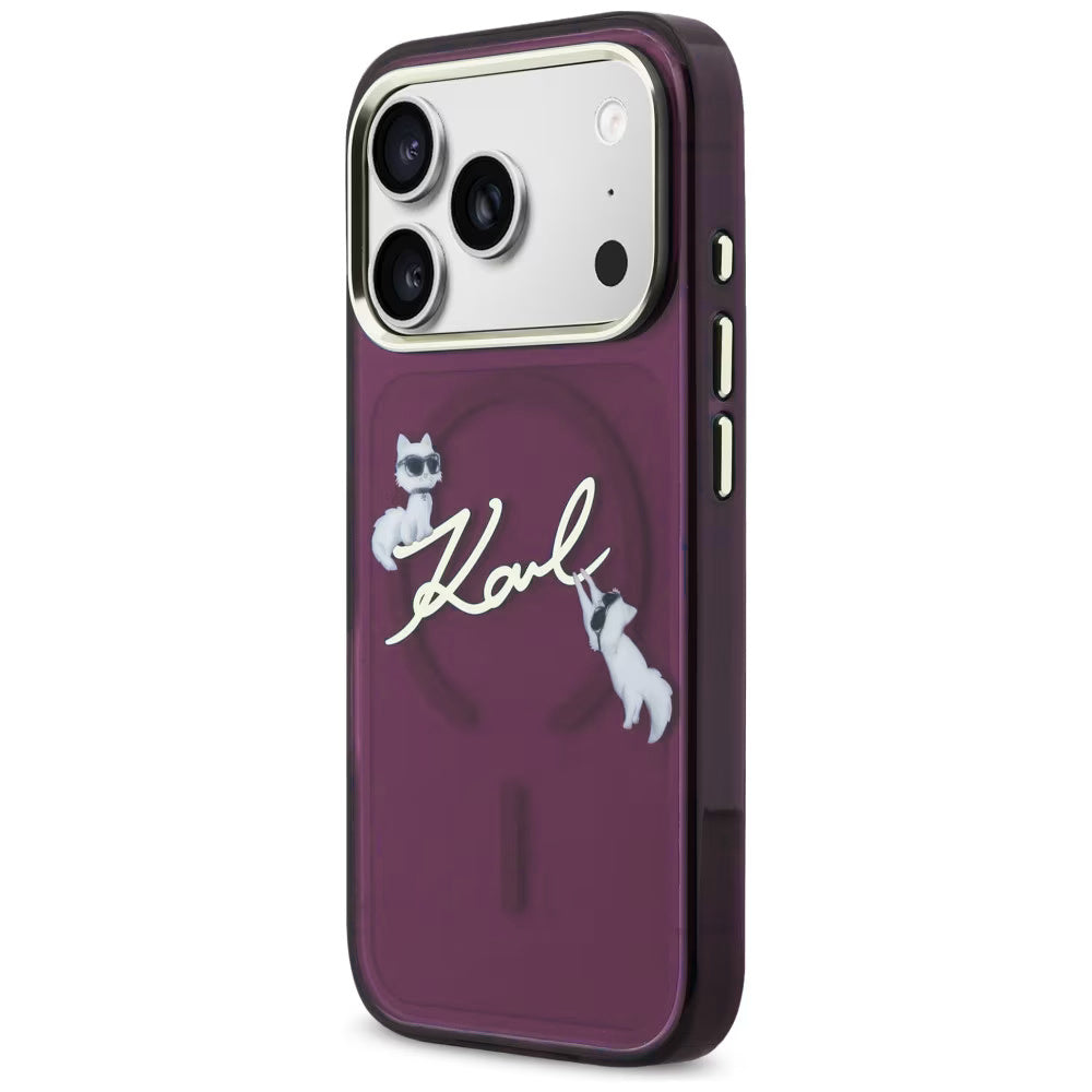 Θήκη MagSafe για Apple iPhone 18 Pro / 17 Pro, Karl Lagerfeld, IML Choupette Karl Script Logo, Βυσσινί