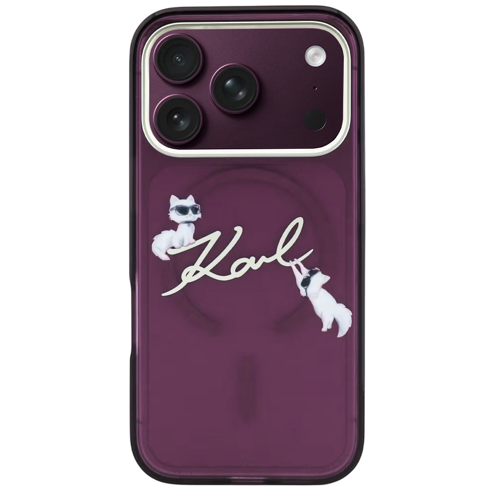 Θήκη MagSafe για Apple iPhone 18 Pro / 17 Pro, Karl Lagerfeld, IML Choupette Karl Script Logo, Βυσσινί