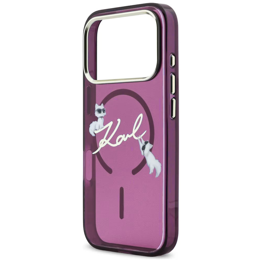 Θήκη MagSafe για Apple iPhone 18 Pro / 17 Pro, Karl Lagerfeld, IML Choupette Karl Script Logo, Βυσσινί