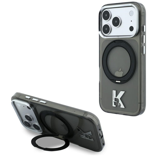 Θήκη MagSafe για Apple iPhone 18 Pro / 17 Pro, Karl Lagerfeld, IML Ring Stand Kameo Metal, Μαύρο