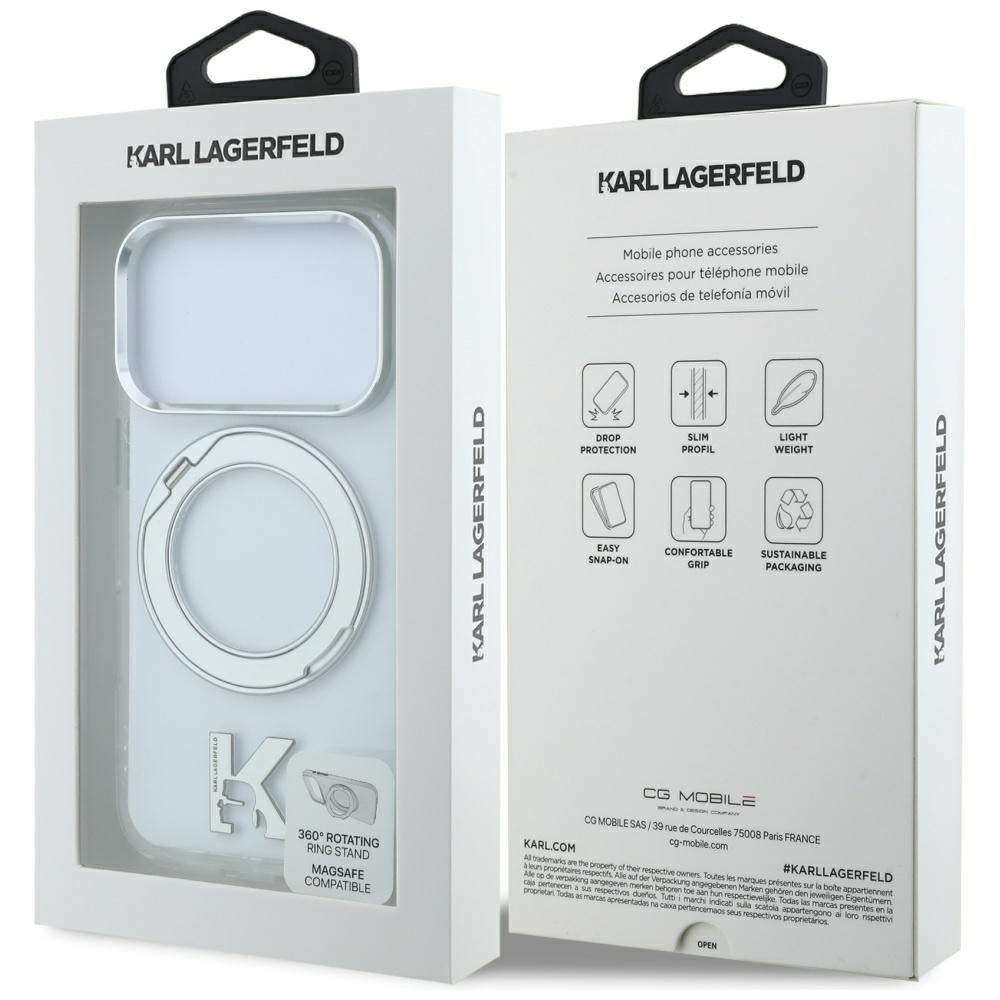 Θήκη MagSafe για Apple iPhone 18 Pro / 17 Pro, Karl Lagerfeld, IML Ring Stand Kameo Metal, Διαφανής