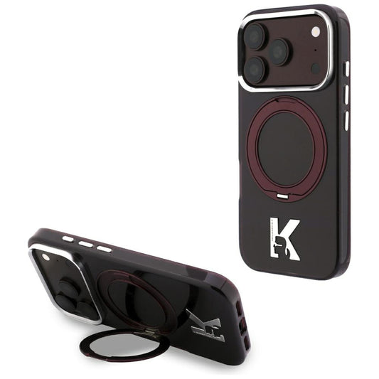 Θήκη MagSafe για Apple iPhone 18 Pro / 17 Pro, Karl Lagerfeld, IML Ring Stand Kameo Metal, Βυσσινί