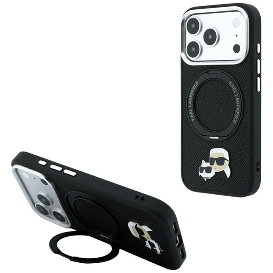 Θήκη MagSafe για Apple iPhone 18 Pro / 17 Pro, Karl Lagerfeld, Ring Stand 360 Karl & Choupette Pin, Μαύρο