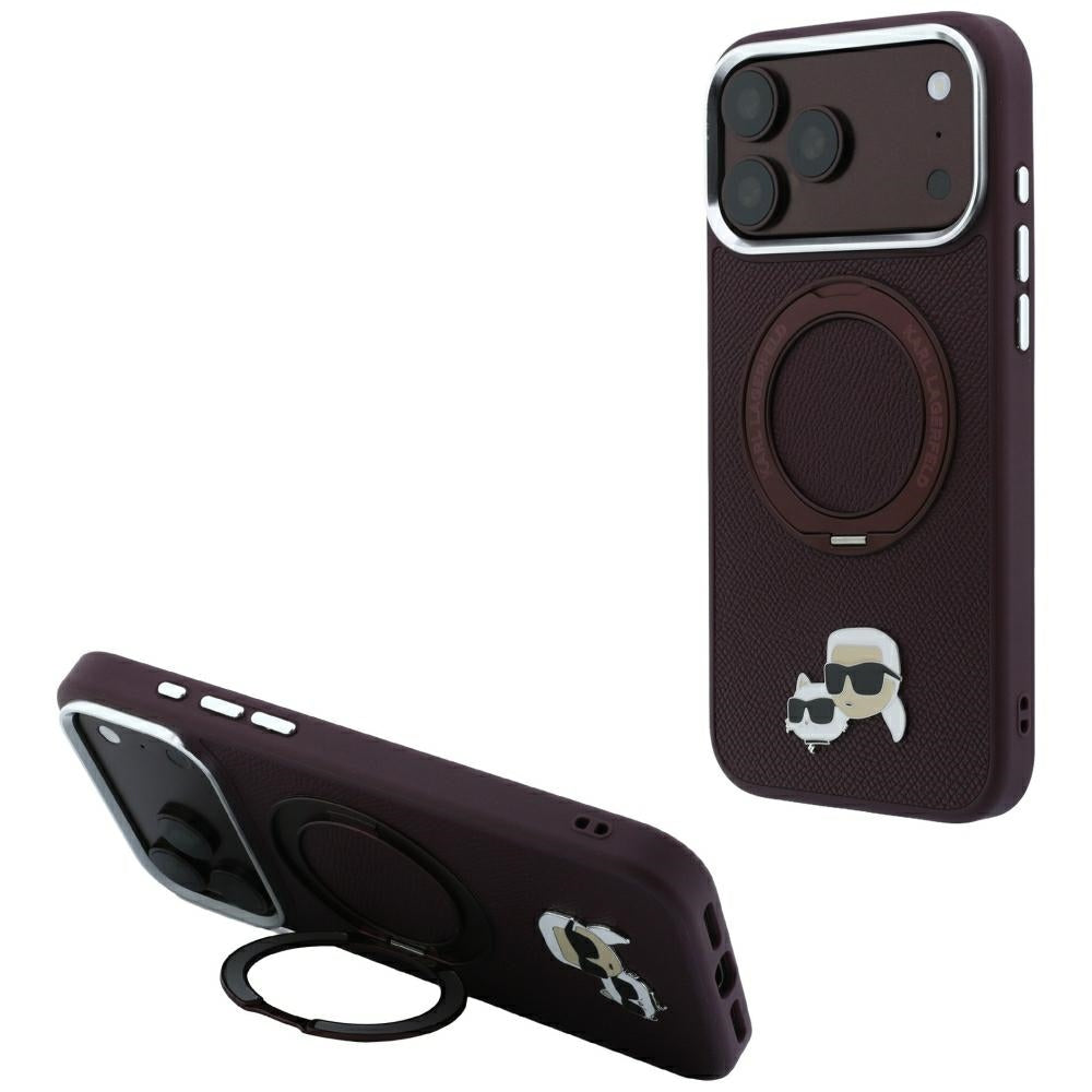 Θήκη MagSafe για Apple iPhone 18 Pro / 17 Pro, Karl Lagerfeld, Ring Stand 360 Karl & Choupette Pin, Βυσσινί