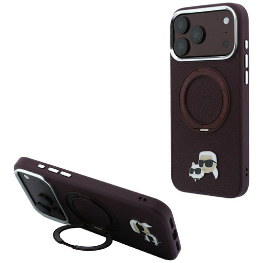 Θήκη MagSafe για Apple iPhone 18 Pro / 17 Pro, Karl Lagerfeld, Ring Stand 360 Karl & Choupette Pin, Βυσσινί