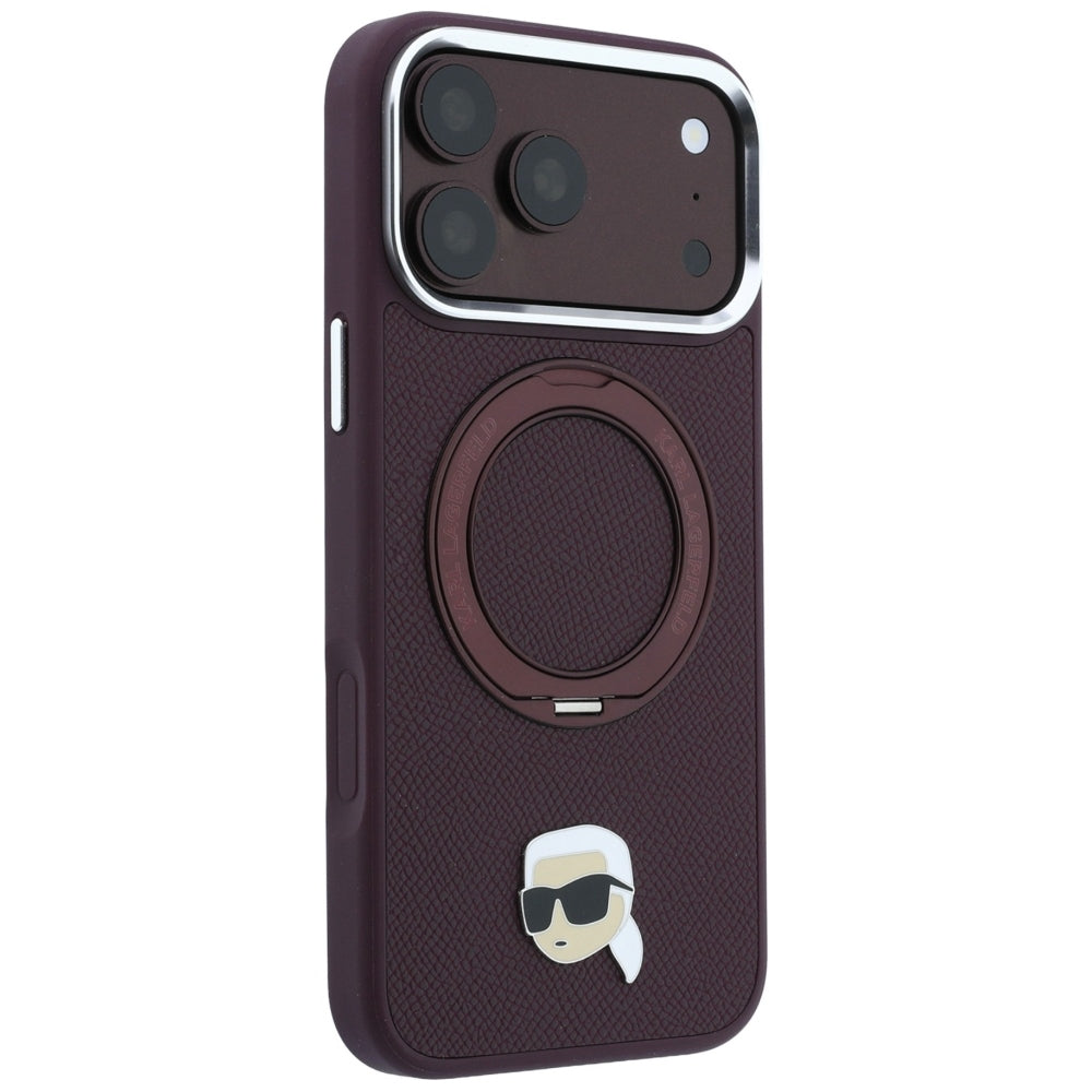 Θήκη MagSafe για Apple iPhone 18 Pro / 17 Pro, Karl Lagerfeld, Ring Stand 360 Karl Pin, Βυσσινί