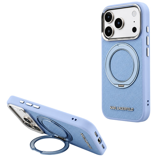 Θήκη MagSafe για Apple iPhone 18 Pro / 17 Pro, Karl Lagerfeld, Ring Stand 360 Saffiano, Μπλε
