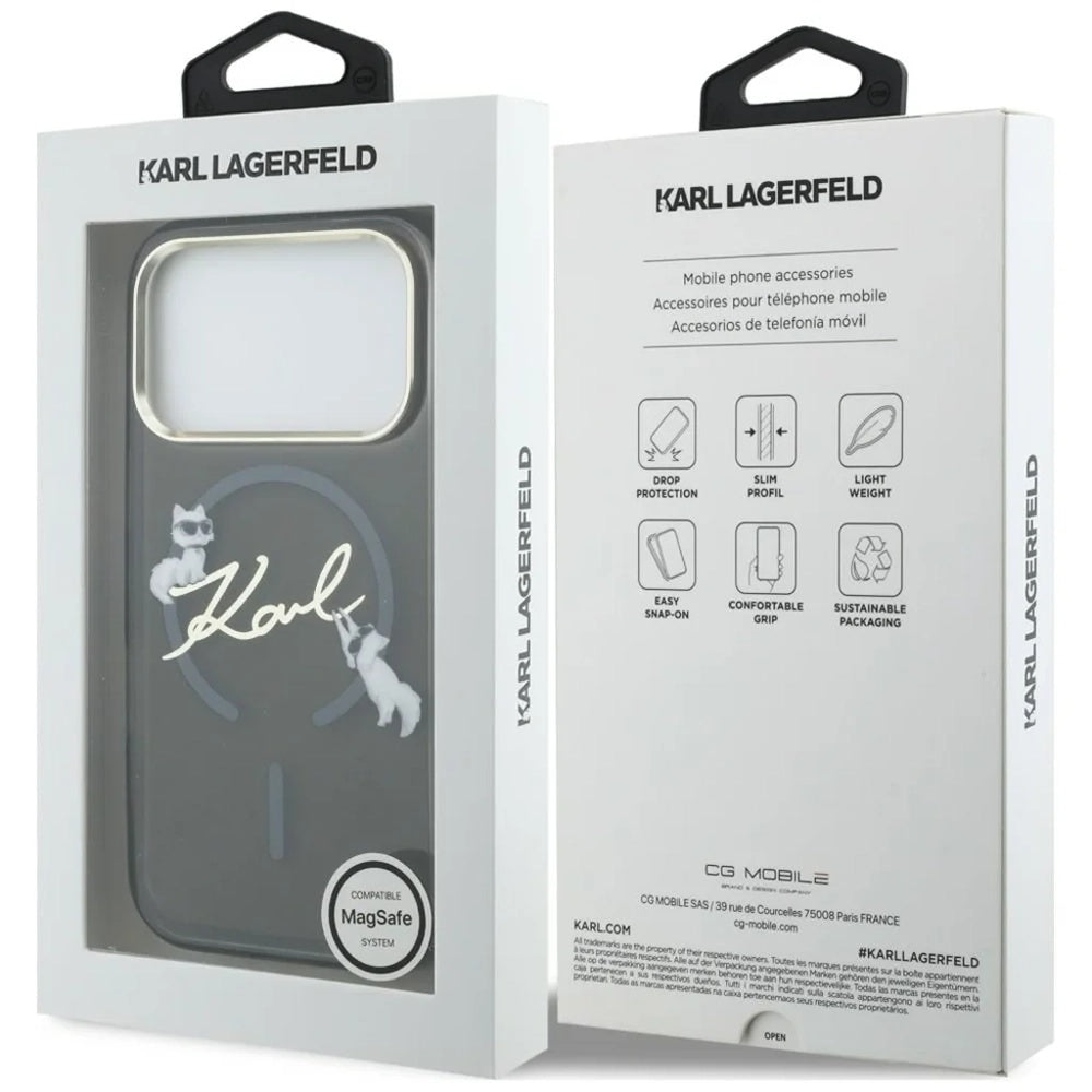 Θήκη MagSafe για Apple iPhone 18 Pro, Karl Lagerfeld, IML Choupette Karl Script Logo, Μαύρη