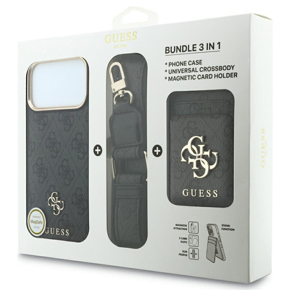 Θήκη MagSafe για Apple iPhone 18 Pro Max / 17 Pro Max, Guess, 4G Cardslot & Big Strap, Μαύρη