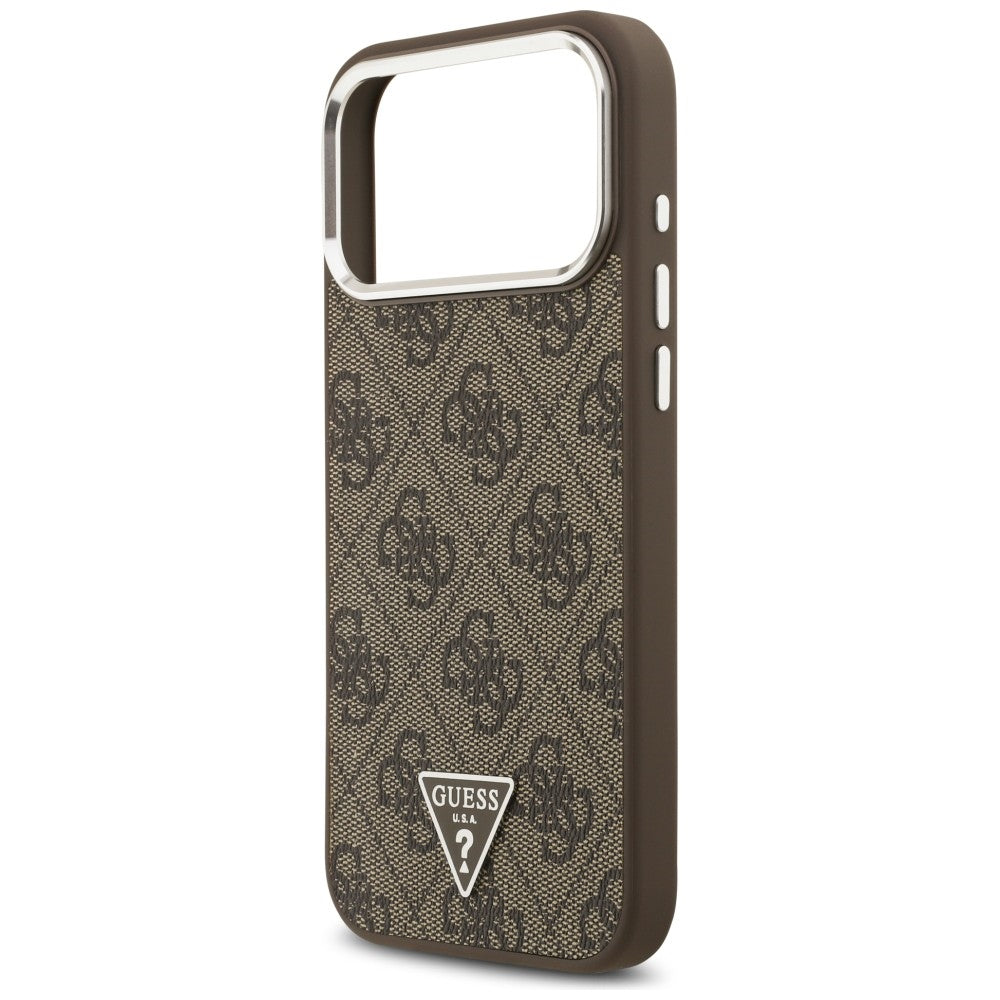MagSafe Case for Apple iPhone 18 Pro Max / 17 Pro Max, Guess, 4G Triangle Logo, Silver Brown