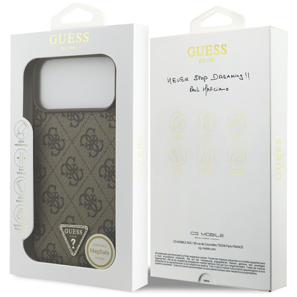 Θήκη MagSafe για Apple iPhone 18 Pro Max / 17 Pro Max, Guess, 4G Triangle Strass, Καφέ