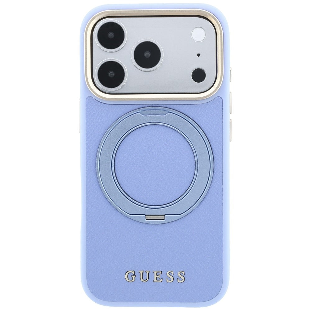 Θήκη MagSafe για Apple iPhone 18 Pro Max / 17 Pro Max, Guess, Grained Ring Stand 360 Classic, Μπλε