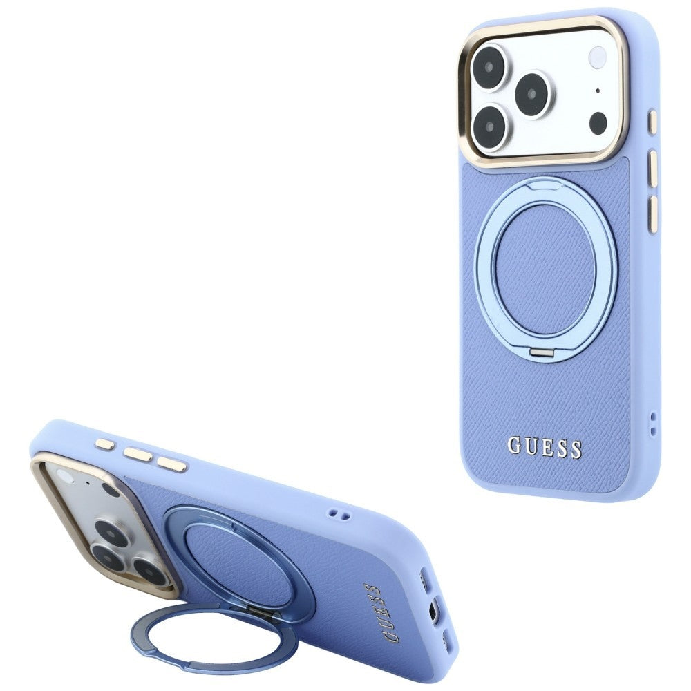 Θήκη MagSafe για Apple iPhone 18 Pro Max / 17 Pro Max, Guess, Grained Ring Stand 360 Classic, Μπλε