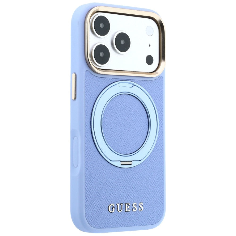 Θήκη MagSafe για Apple iPhone 18 Pro Max / 17 Pro Max, Guess, Grained Ring Stand 360 Classic, Μπλε