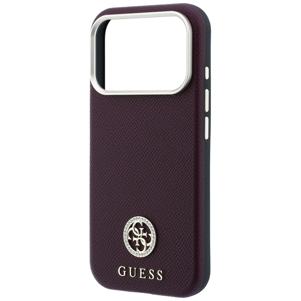 MagSafe Case for Apple iPhone 18 Pro Max / 17 Pro Max, Guess, Grained Round Strass Logo, Burgundy