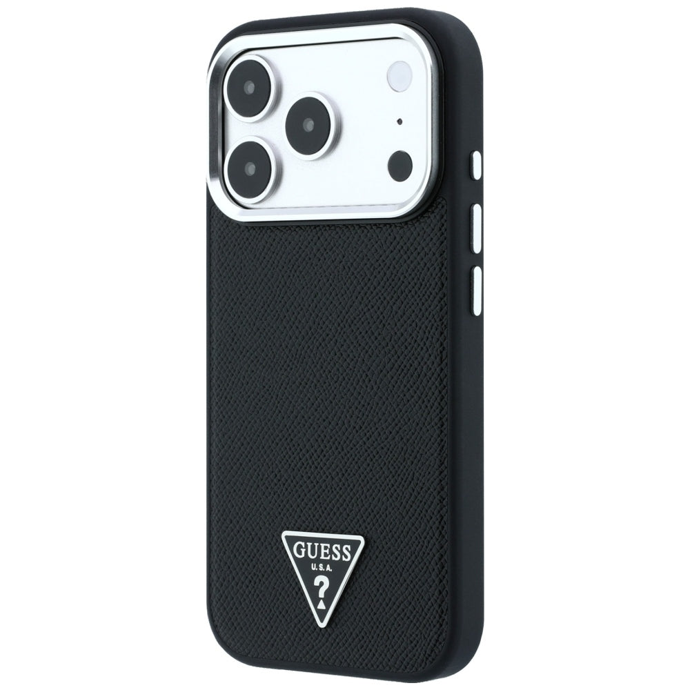 Θήκη MagSafe για Apple iPhone 18 Pro Max / 17 Pro Max, Guess, με ανάγλυφο τρίγωνο λογότυπο, Μαύρη