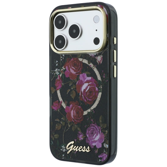 Θήκη MagSafe για Apple iPhone 18 Pro Max / 17 Pro Max, Guess, IML Glitter Blossom Roses, Μαύρη
